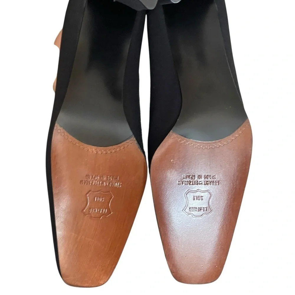 Stuart Weitzman‎ Pump Women's 7.5AA Black Fabric Embellish Slip On Block Heel